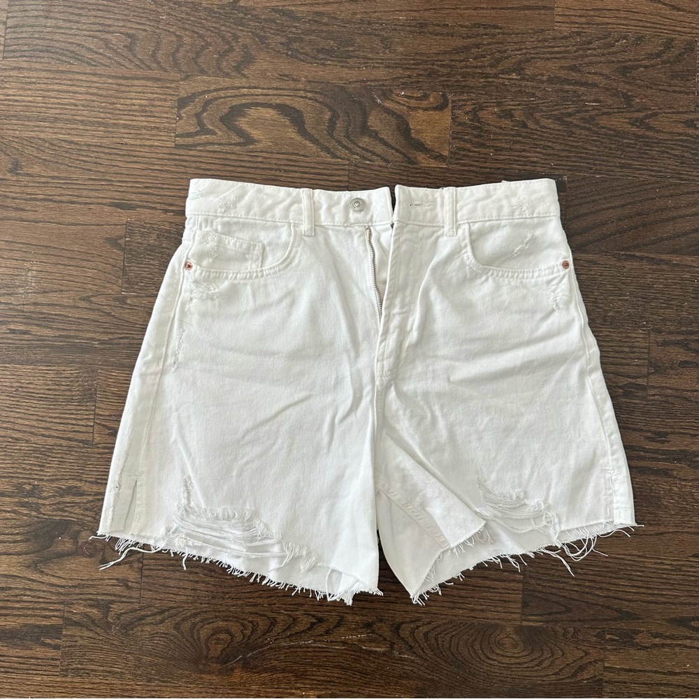 Zara White Denim Shorts - Mid Length 8